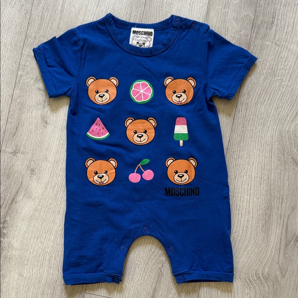 Moschino Navy Bodysuit with Bear and Fruit Motif